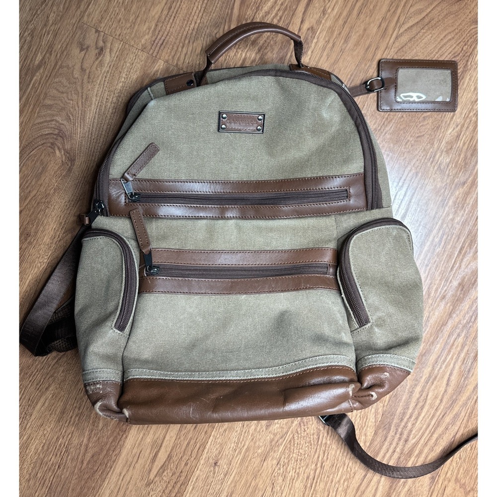 Renwick Canvas Leather Backpack Brown Multi Pocket Travel Laptop Bag Unisex